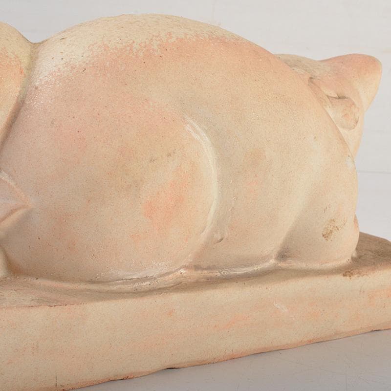 備前焼　落雁窯　古備前　白備前　猫　置物　M　R7152