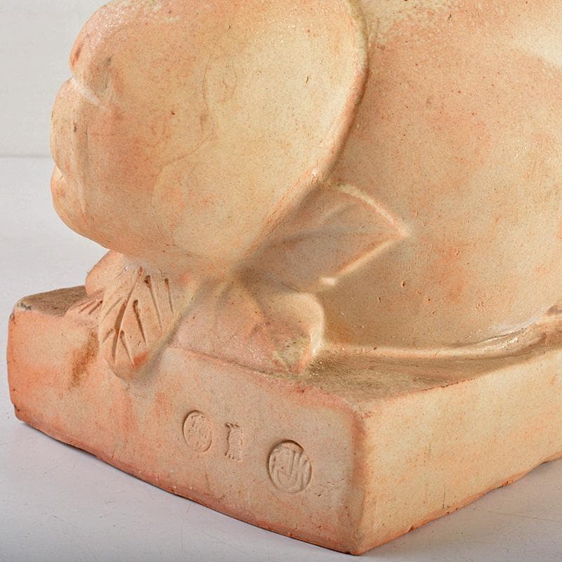 備前焼　落雁窯　古備前　白備前　猫　置物　M　R7152