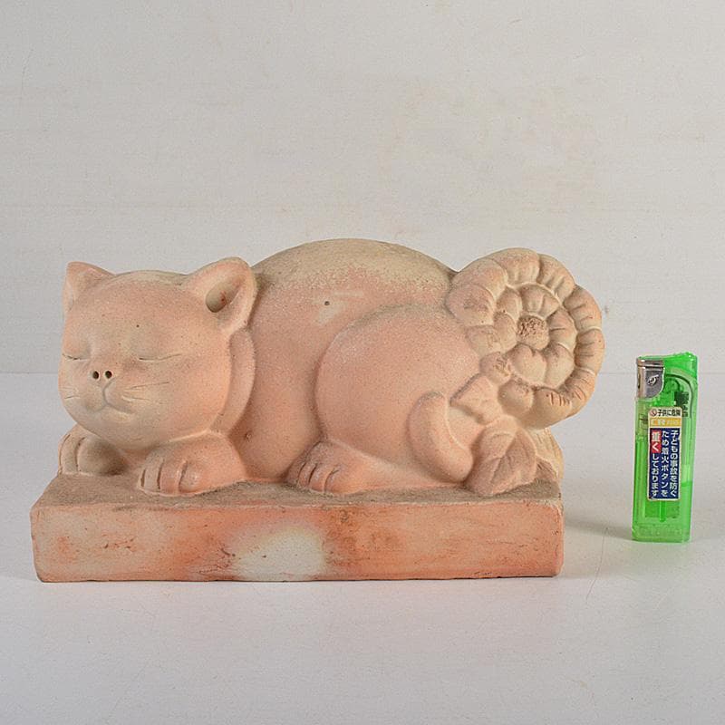 備前焼　落雁窯　古備前　白備前　猫　置物　M　R7152