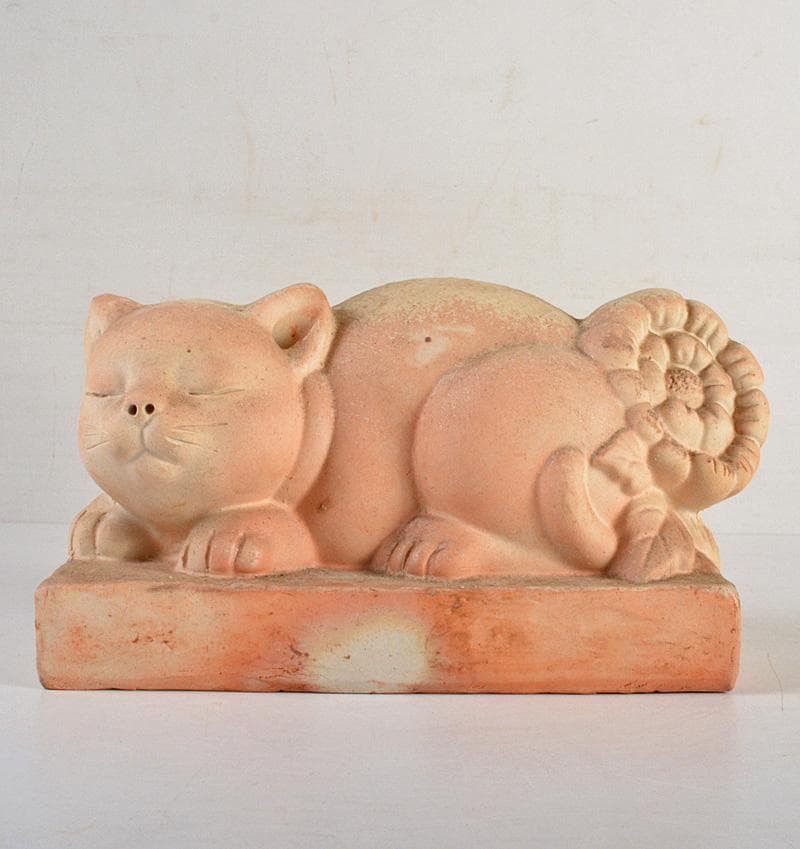 備前焼　落雁窯　古備前　白備前　猫　置物　M　R7152