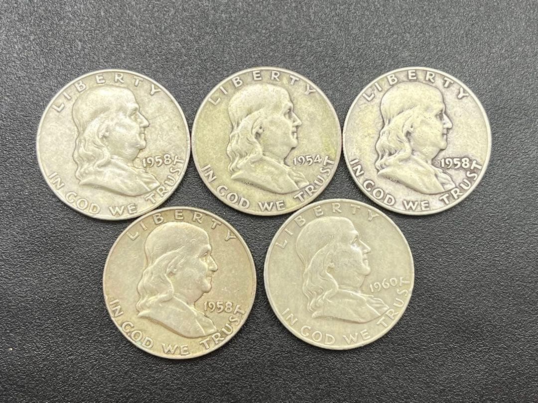 フランクリンハーフダラーアメリカ銀貨ドル5枚50セント