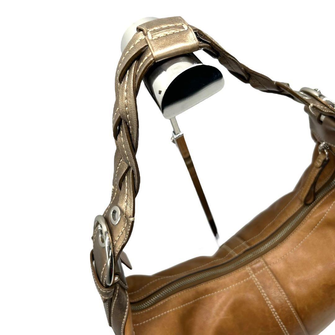 良品 759 コーチ ホーボー ワンショルダーバッグ レザー ブラウン