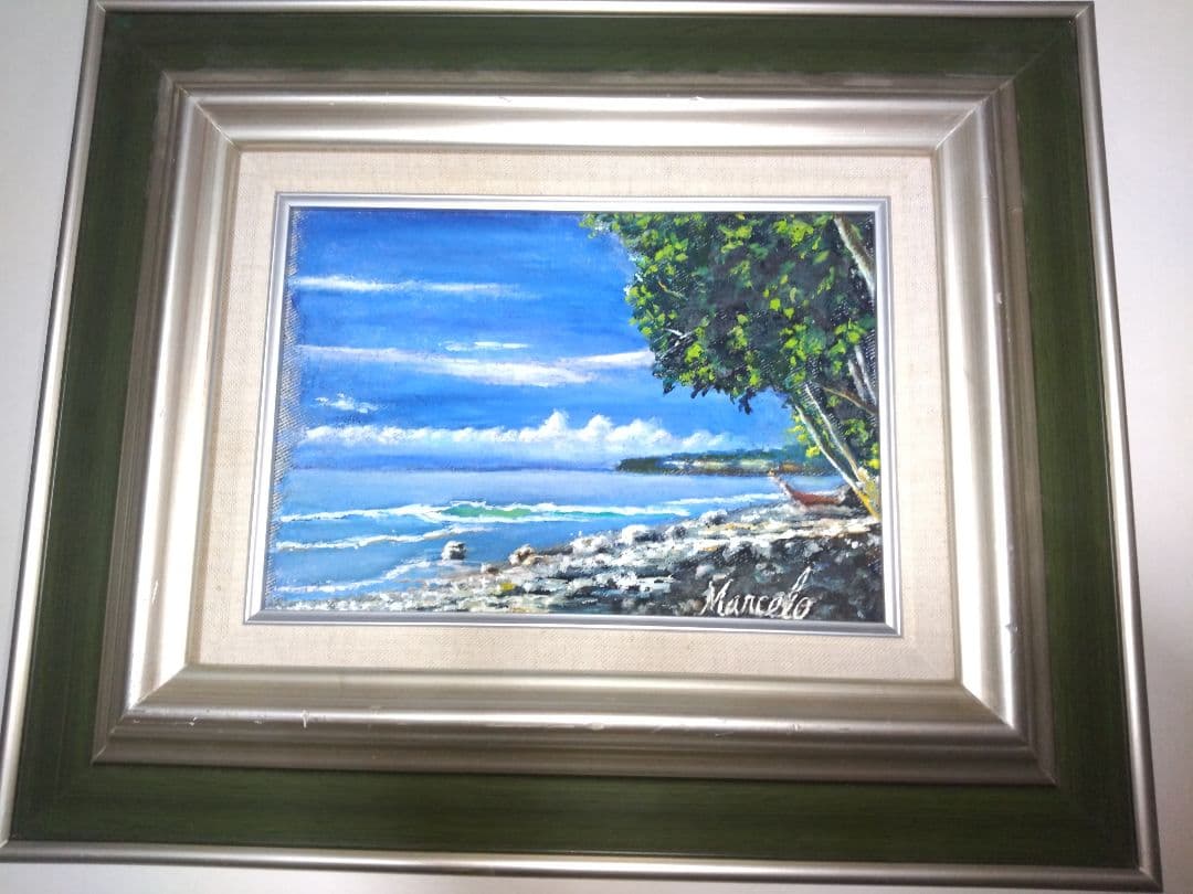 絵画、油彩、SM号、海辺、真作、肉筆、額縁。