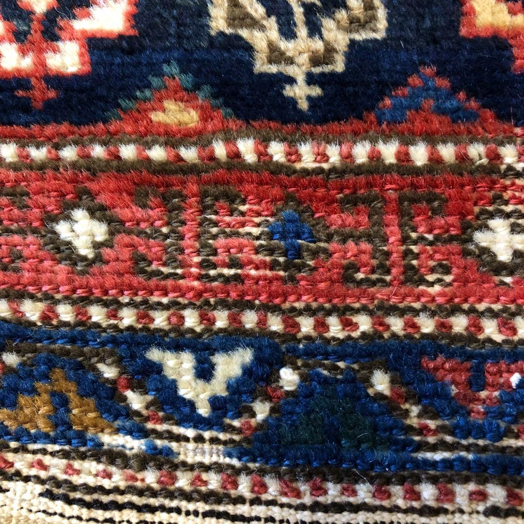 セミアンティーク絨毯 クルド系 植物柄の袋表 手織り トライバルラグ