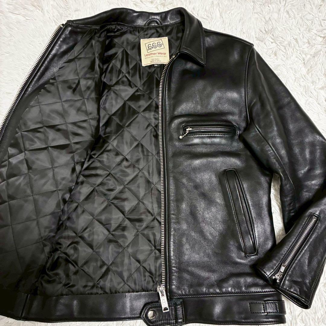 美品　666　ライダースジャケット　カウレザー　キルティング　黒　極暖　日本製