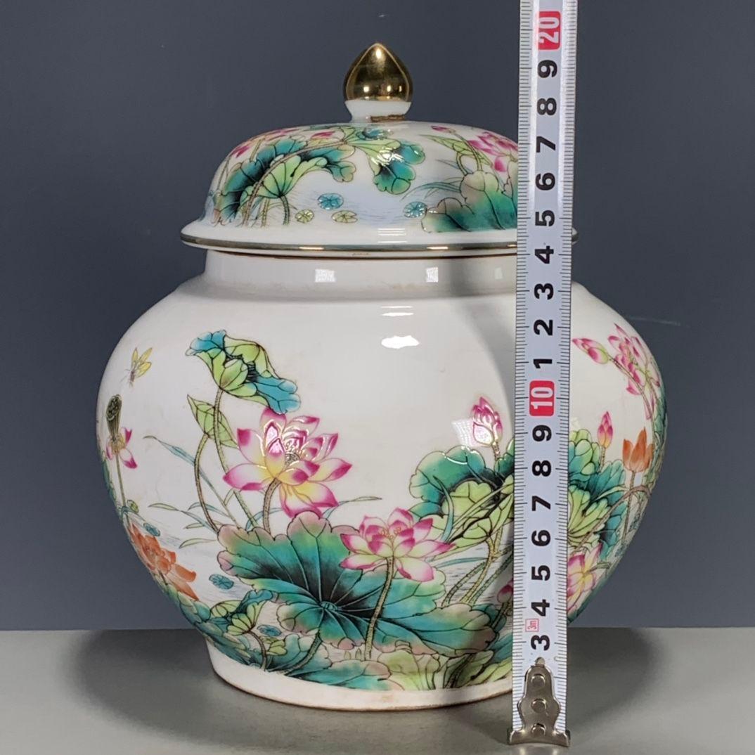 清乾隆粉彩蒔金蓮花蓋缶 景徳鎮 陶磁器 装飾品 工芸品 美術品 置物