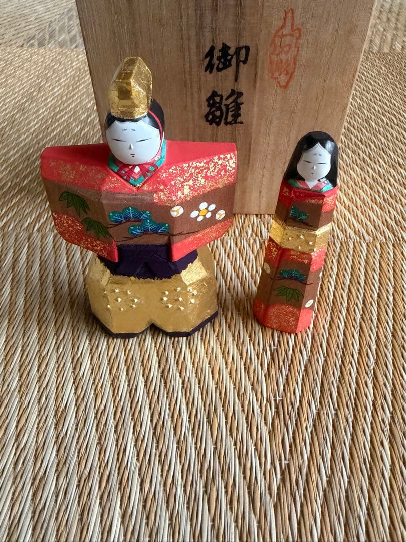 一刀彫 御雛 内裏雛 お雛様 共箱