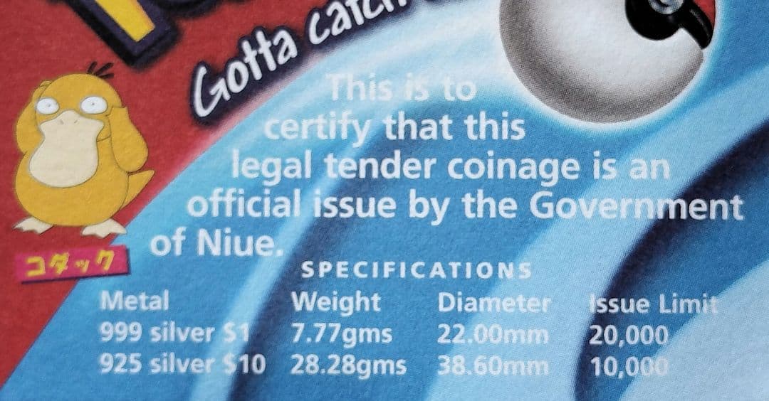 ポケモン10＄銀貨ピカチュウ（PIKACHU）PoKeMoN NIUE2001年