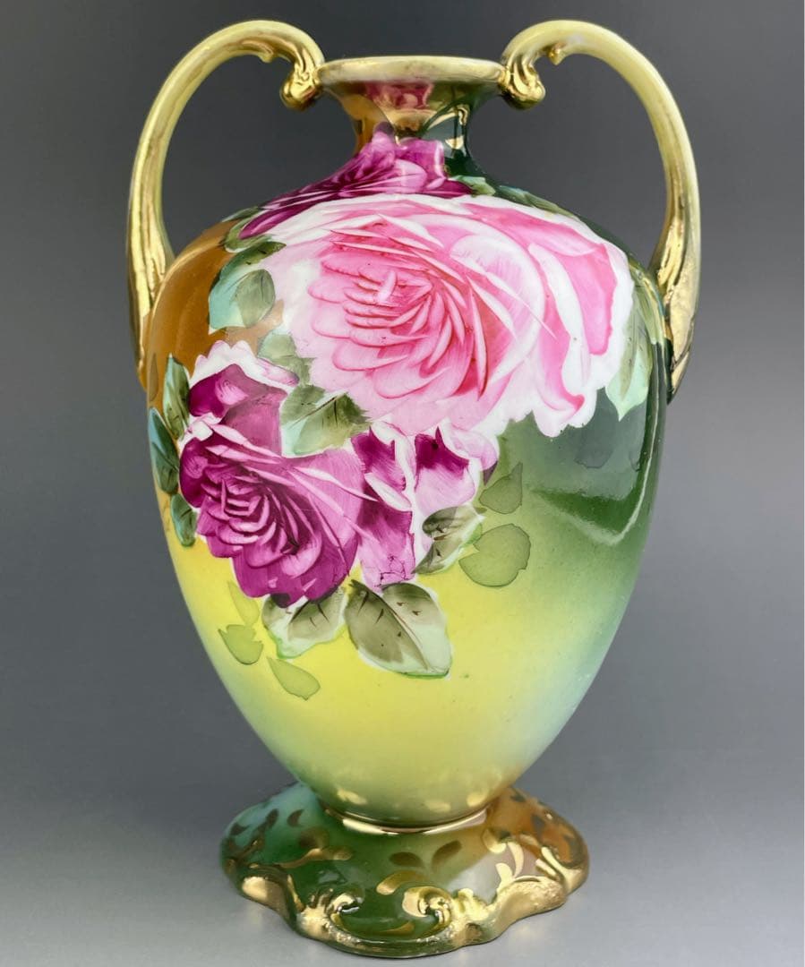 オールドノリタケ 22.1㎝ 薔薇文花瓶 金彩 バラ図　ばら 金彩 花器 花瓶