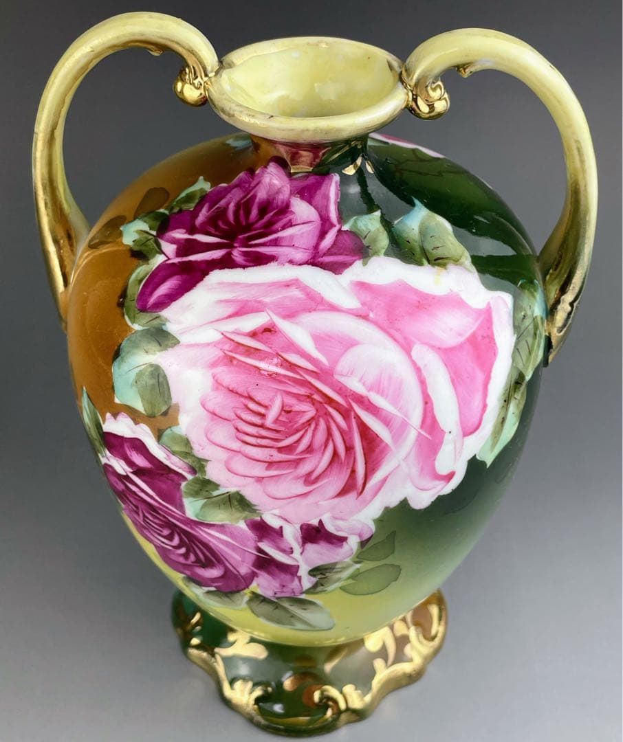 オールドノリタケ 22.1㎝ 薔薇文花瓶 金彩 バラ図　ばら 金彩 花器 花瓶