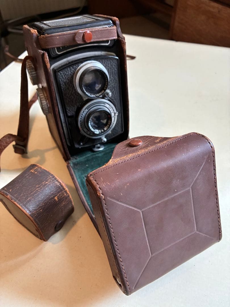 Minoltaflex 二眼レフカメラ レザーケース、レザーレンズケース付属