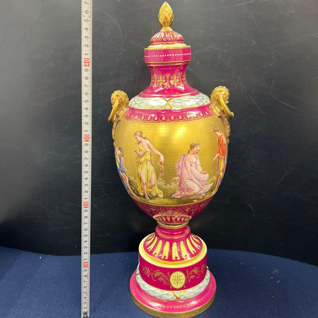 ロイヤルヴィエナ　手描総金彩フラワーベース　高さ約48㎝　東Y7-0822⭐︎2F