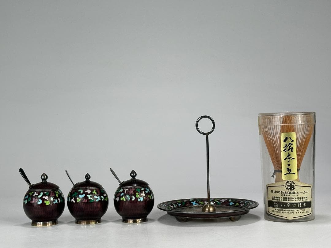 韓国美術　純銀製　刻印有　調味料入　七宝　茶器　茶道具　重さ317g