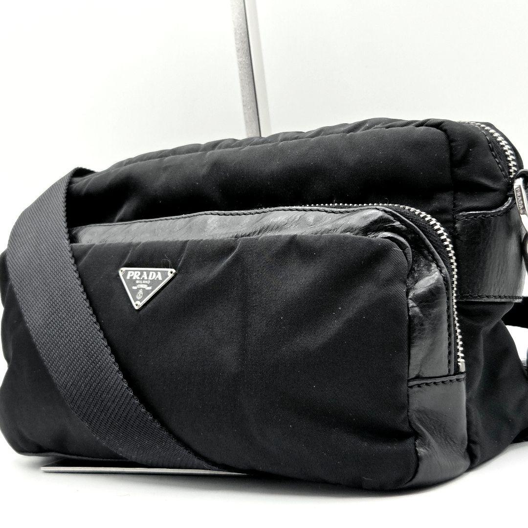 PRADA ショルダーバッグ ナイロン レザー カメラバッグ ロゴプレート ネロ