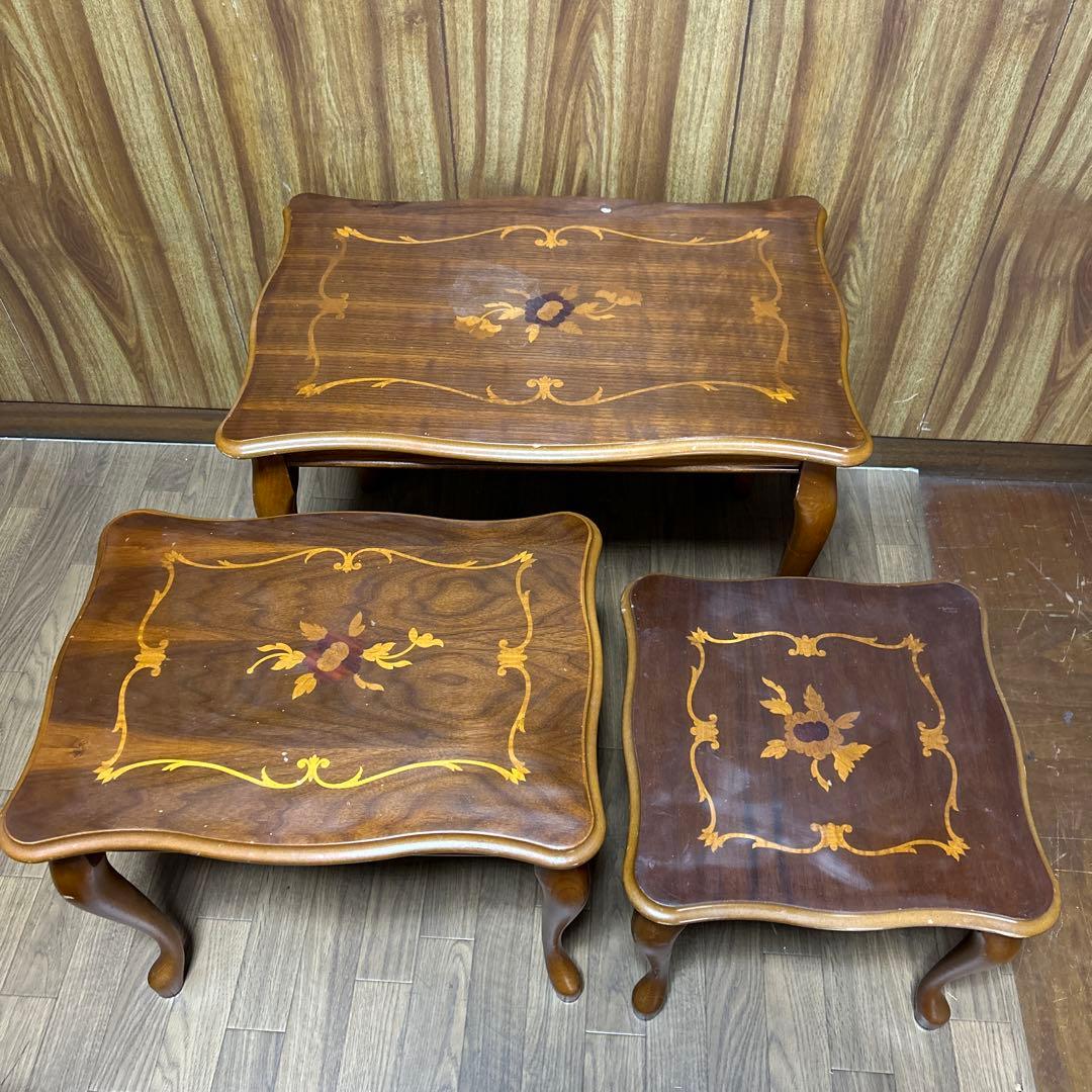 イタリア 象嵌 猫足　アンティーク ネストテーブル　　　　 3セット