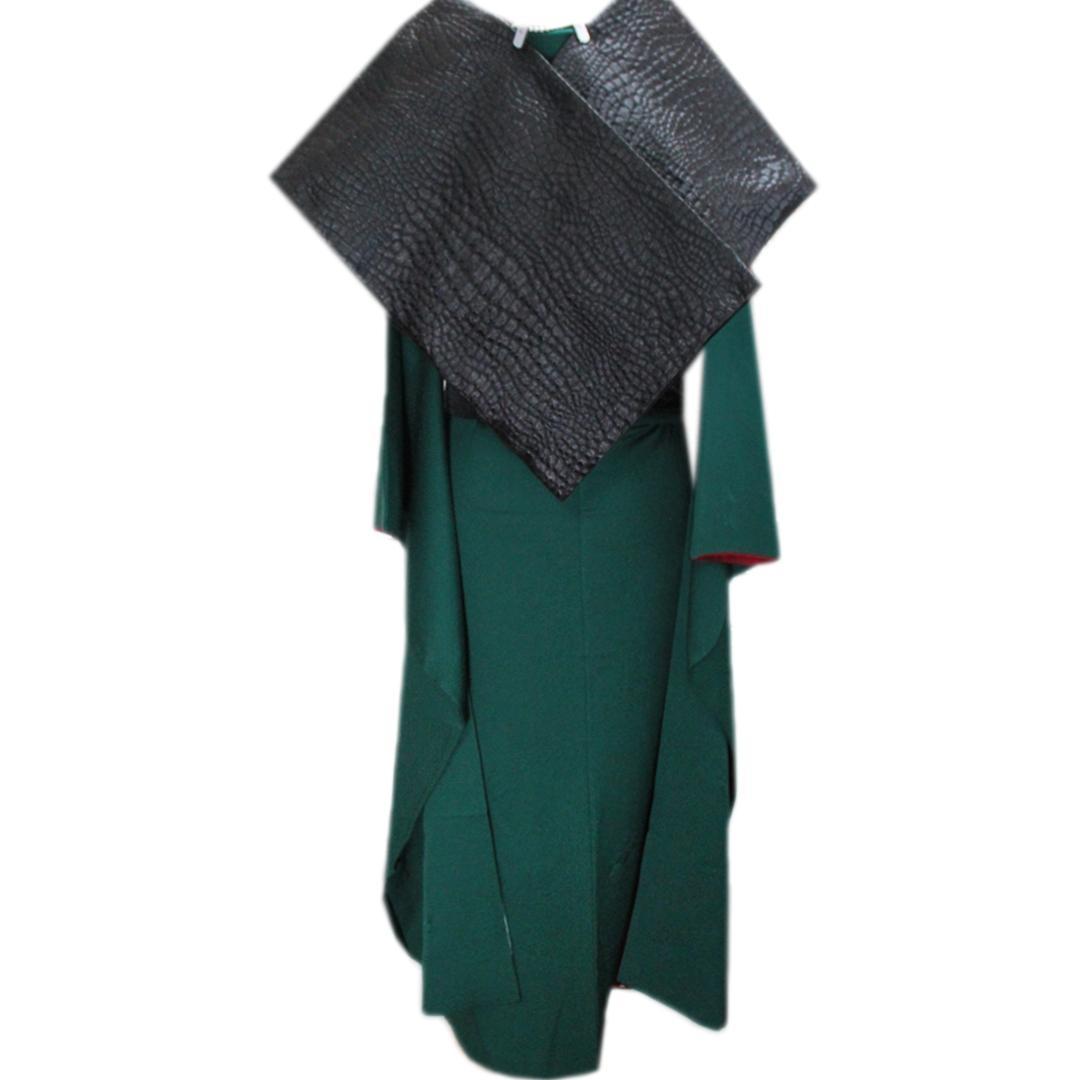 人気！深緑無地振袖＆帯黒色新品2点セット 正絹ヴィンテージ 成人式 KM55