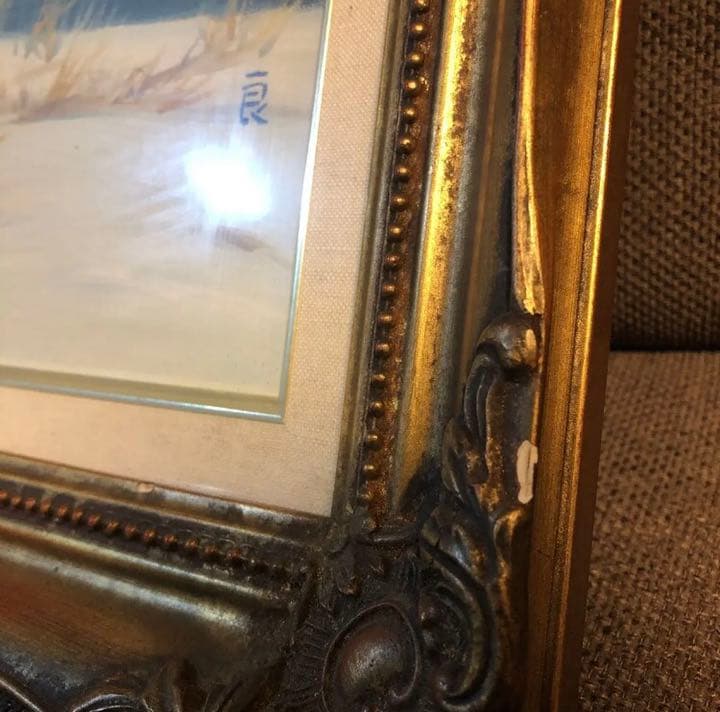 絵画 油絵　雪の隈畔　渡辺良雄