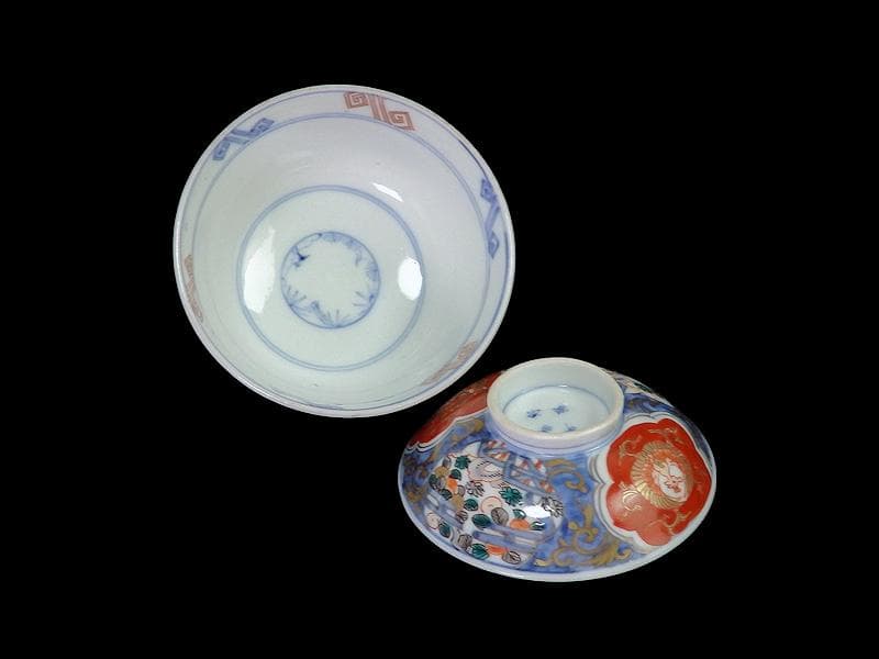 古伊万里　金襴手　鳳凰に果実の図　蓋茶碗　２客　D830AS-fbti