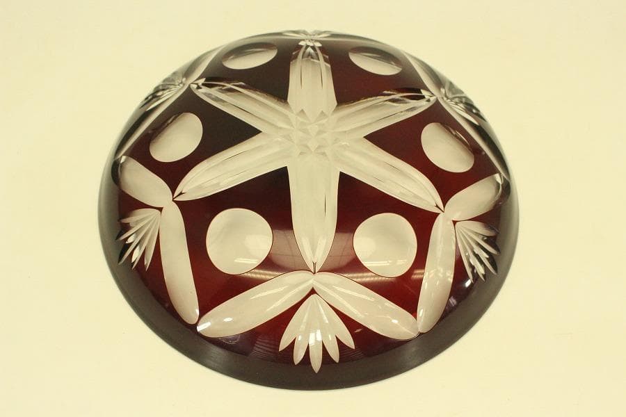 レトロ アンティーク 赤色切子 皿 未使用(ZE458)