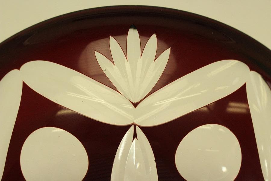 レトロ アンティーク 赤色切子 皿 未使用(ZE458)