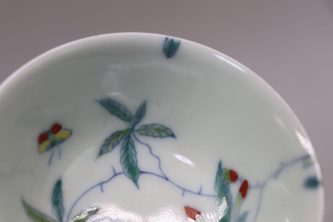 中国　とう彩　花草紋高足杯　大明成化年製銘　送料込み1019