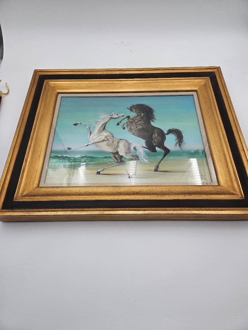 角浩　『海辺』1980年作 油彩画 原画 真作保証 額装