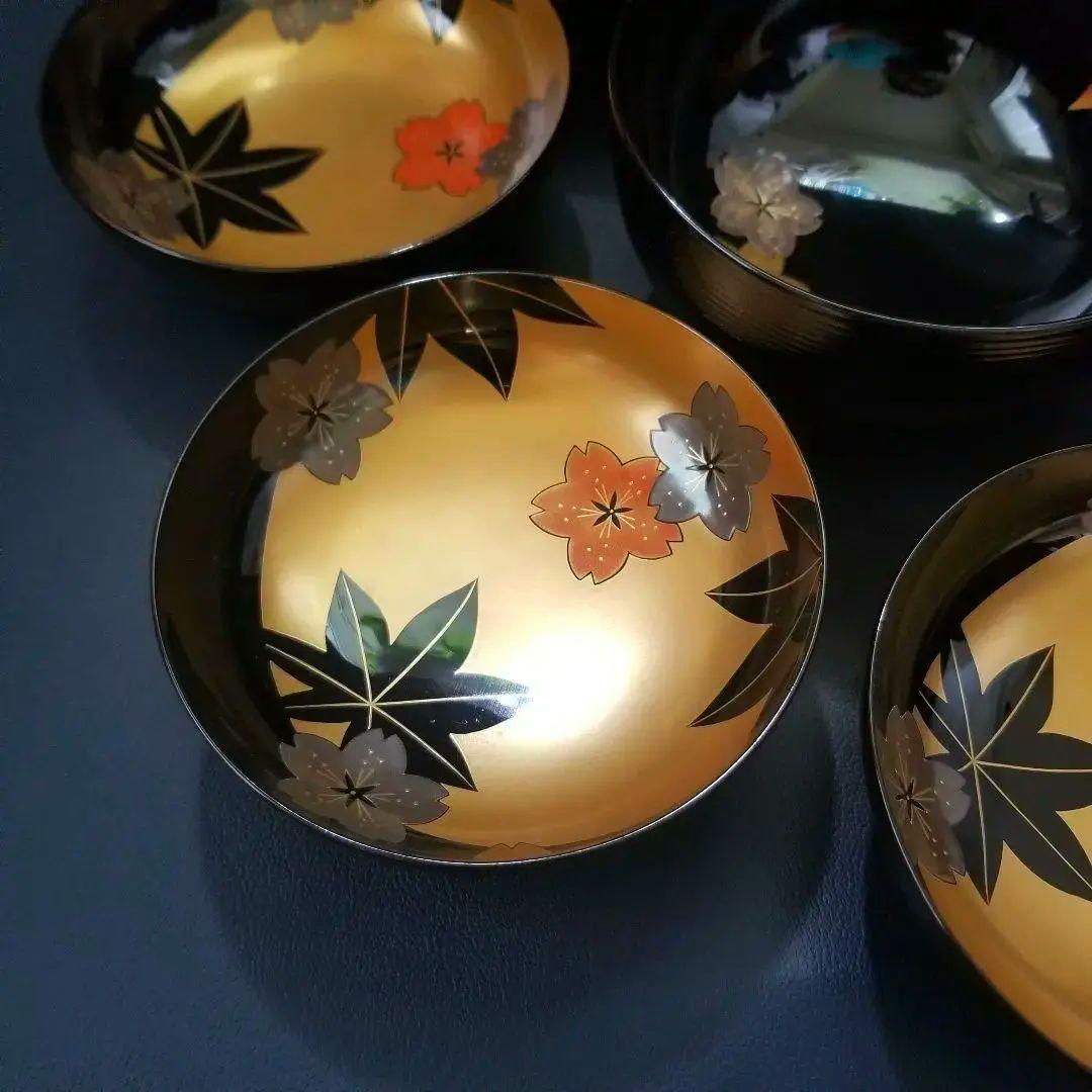 輪島塗 大向高洲堂 月に春秋 桜 楓 金蒔絵 漆器 吸物椀 5客 共箱