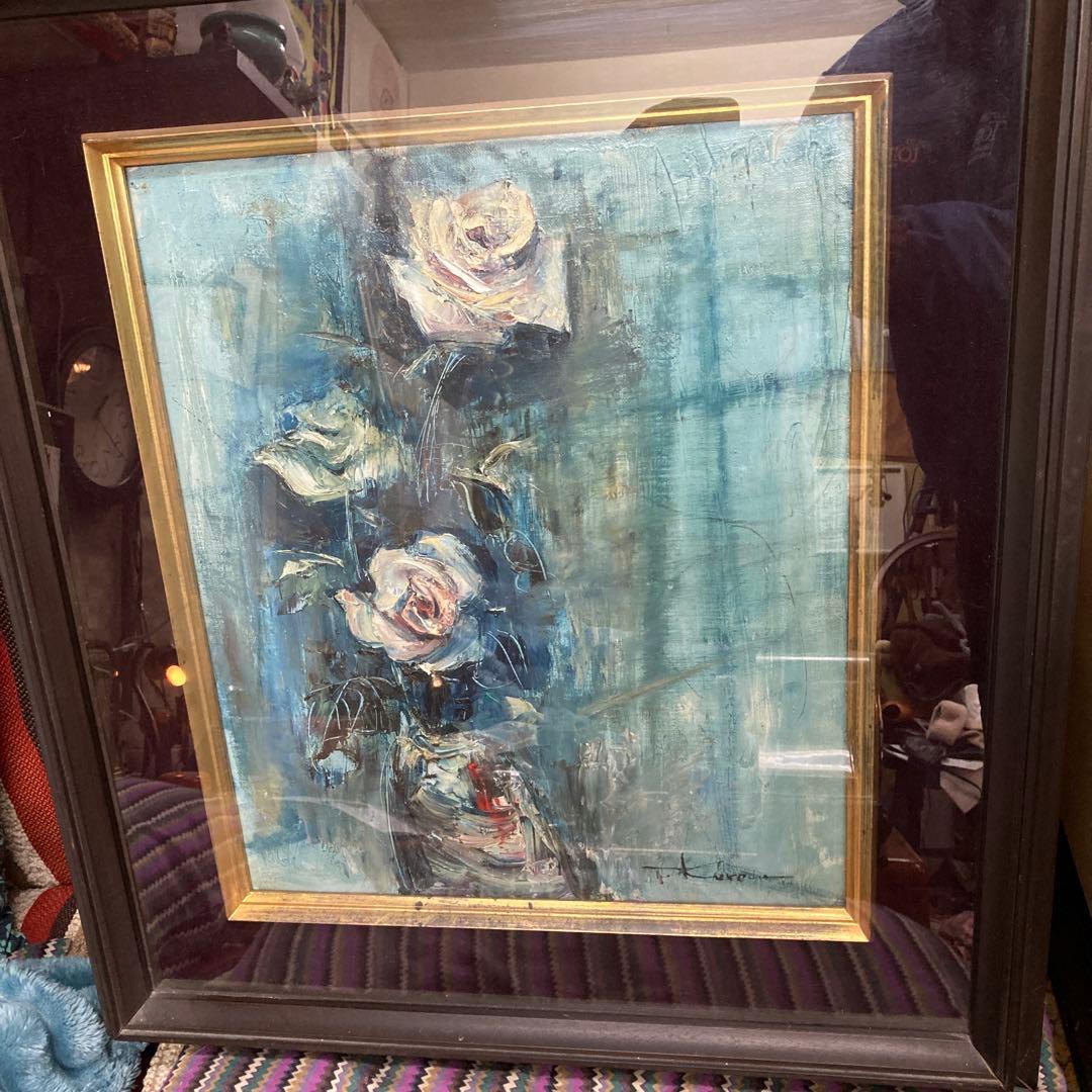 T.kuroda バラの油彩画　アンティーク　黒田保