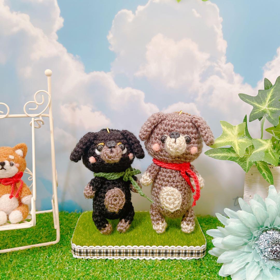 あみぐるみ　いぬちゃん　ミニチュアダックス　ストラップ　他４点