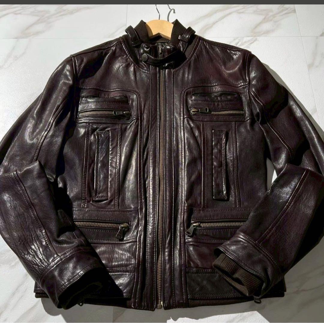 未使用級◆現行モデル D&G シングル ライダース レザー ジャケット L相当