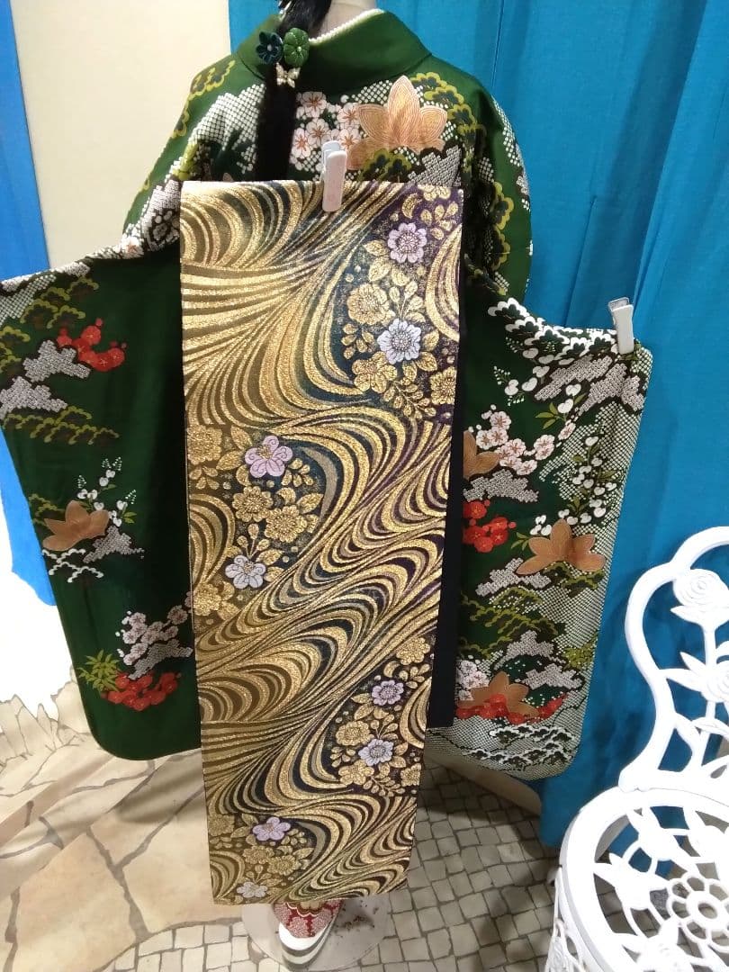 【お値下】振袖フルセット、正絹成人式、重ね衿、帯揚げ帯締め、西陣袋帯、襦袢、落款