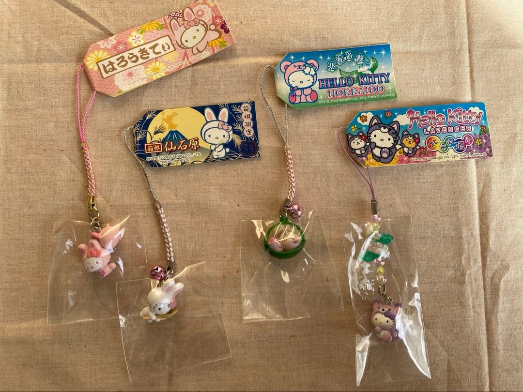 キティ　ストラップ　うさぎ　動物　北海道　箱根　仙石原　ピンク　和柄　根付け