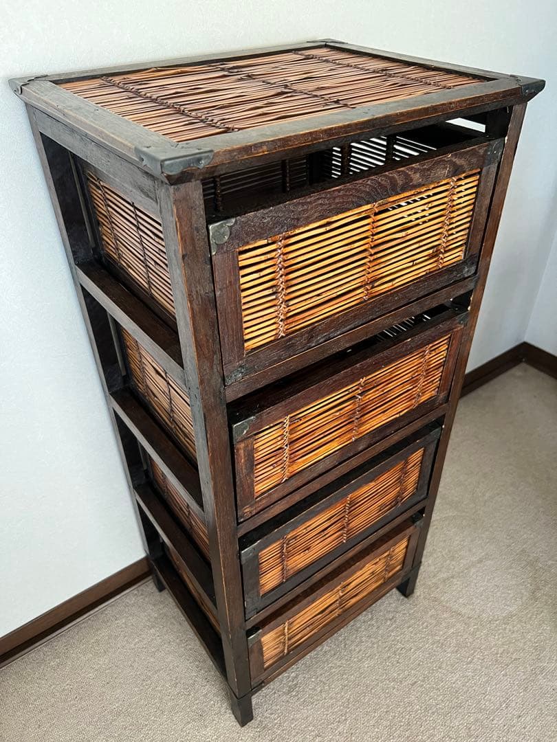 アジアン 竹 木製 チェスト 引き出し4段 ダークブラウン バリ インドネシア