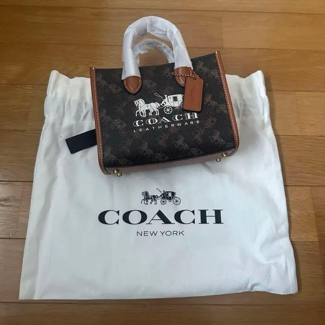 【新品/未使用】COACH レザーショルダーバッグ ブラウン/ブラック
