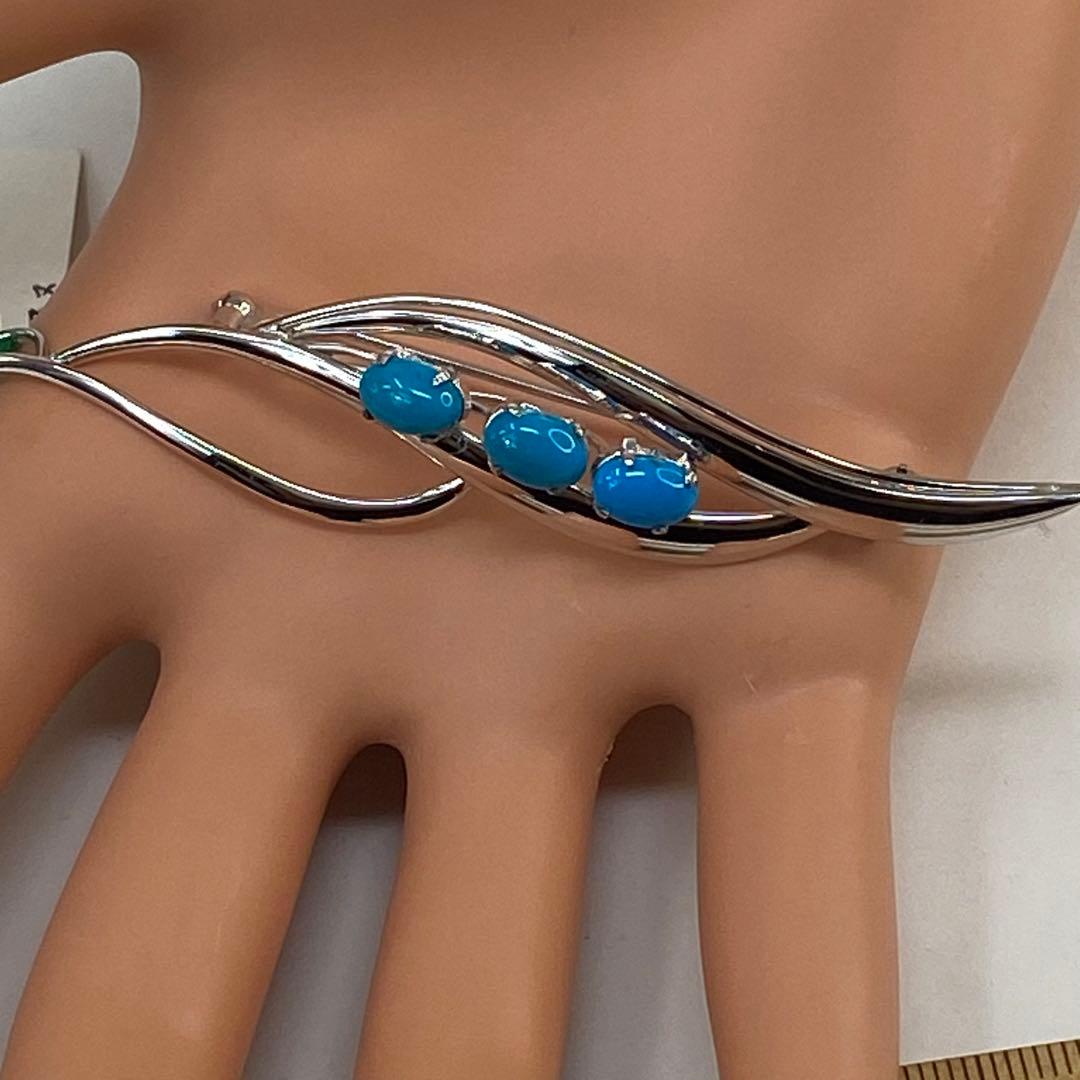 sv925 天然トルコ石（ターコイズ）ブローチ、ペンダント