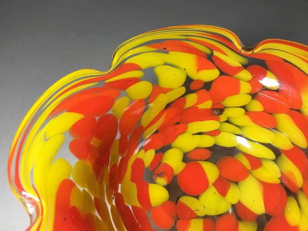 氷コップ◆２色 / オレンジ黄色◆輪花 戦前 大正ロマン かき氷 アンティーク