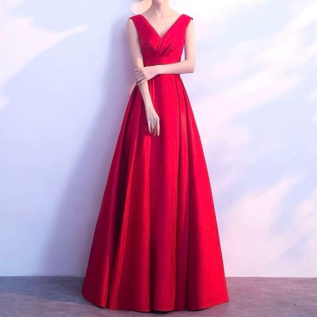 上品ブラック ロングドレス Vネック パーティー 発表会