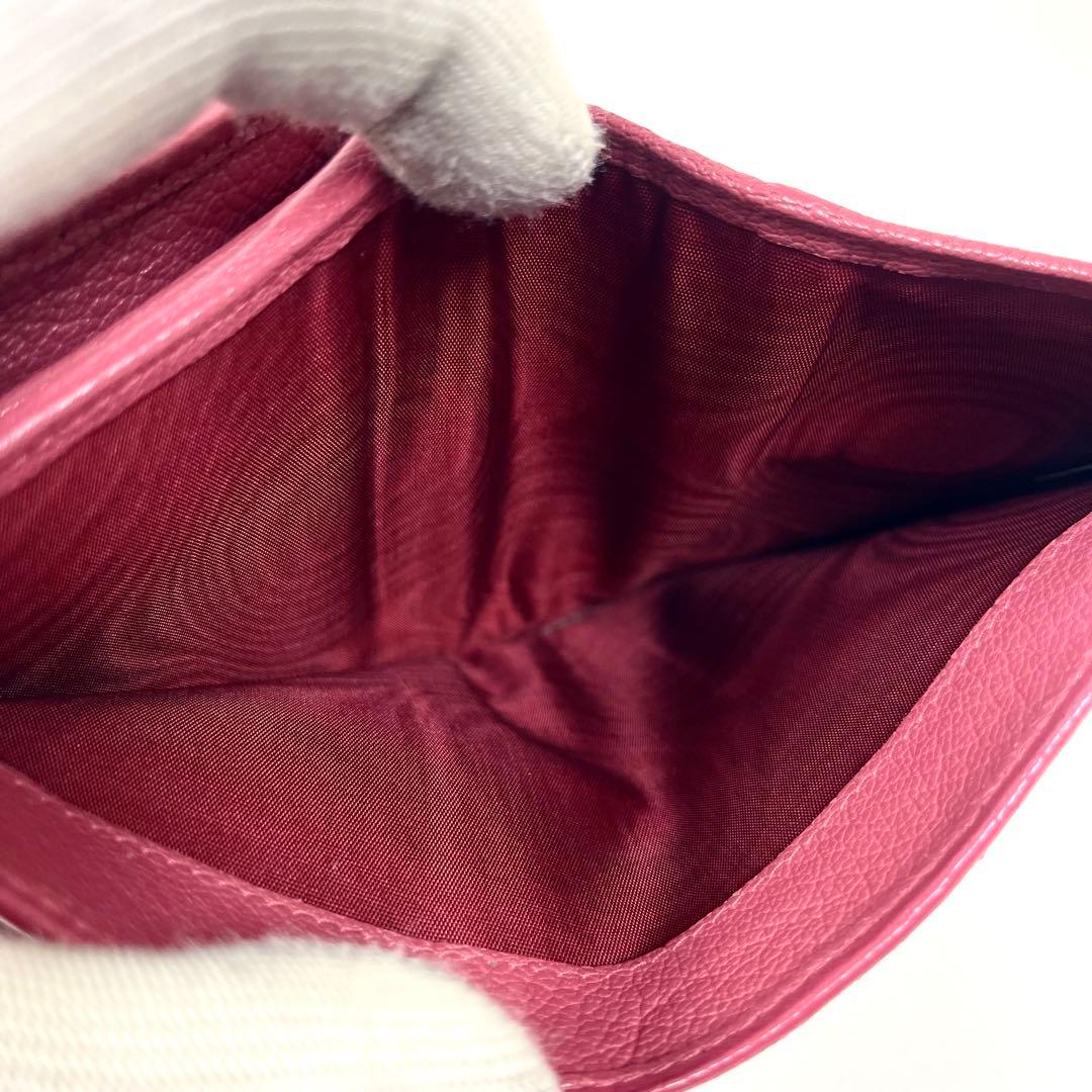 ミュウミュウ　折り財布　ロゴプレート　リボン　バイカラー　レザー　コンパクト　美