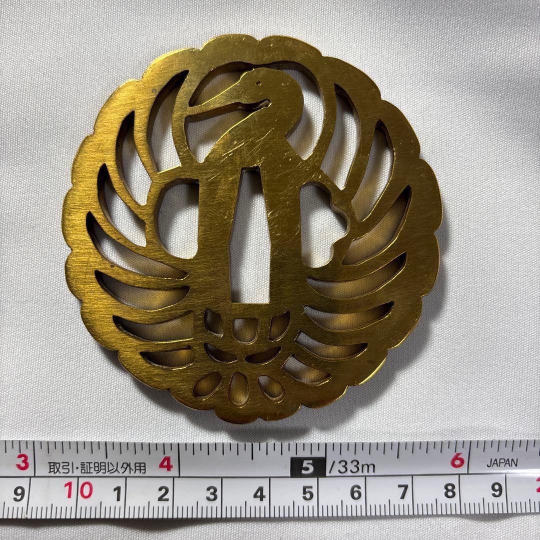 金色 鶴デザイン 鍔(つば) 鶴丸　鐔　武具