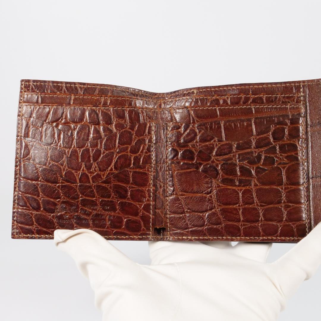 極美品✨イルビゾンテ 二つ折り 財布 クロコ型押し ロゴ刻印 ダークブラウン