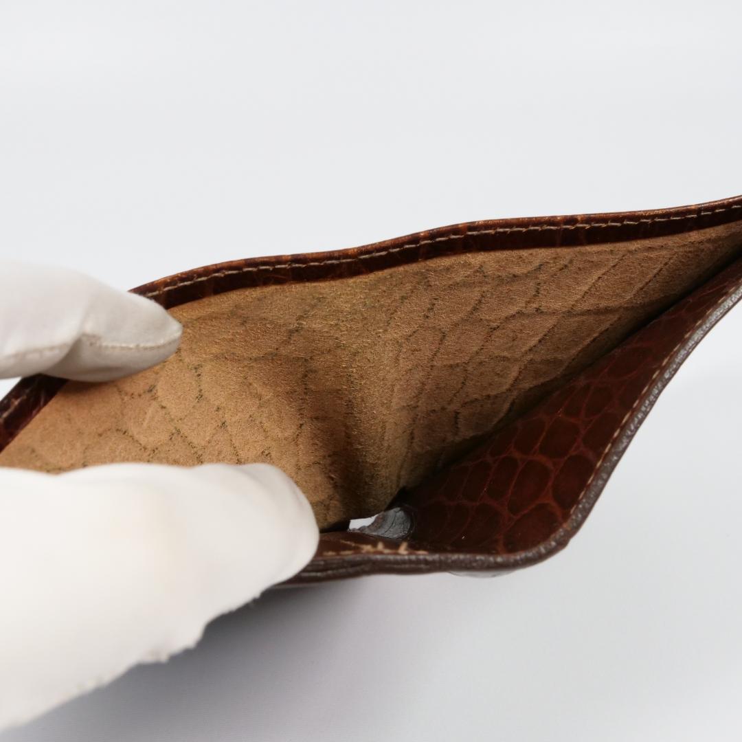 極美品✨イルビゾンテ 二つ折り 財布 クロコ型押し ロゴ刻印 ダークブラウン