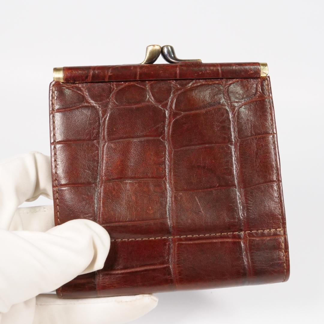 極美品✨イルビゾンテ 二つ折り 財布 クロコ型押し ロゴ刻印 ダークブラウン