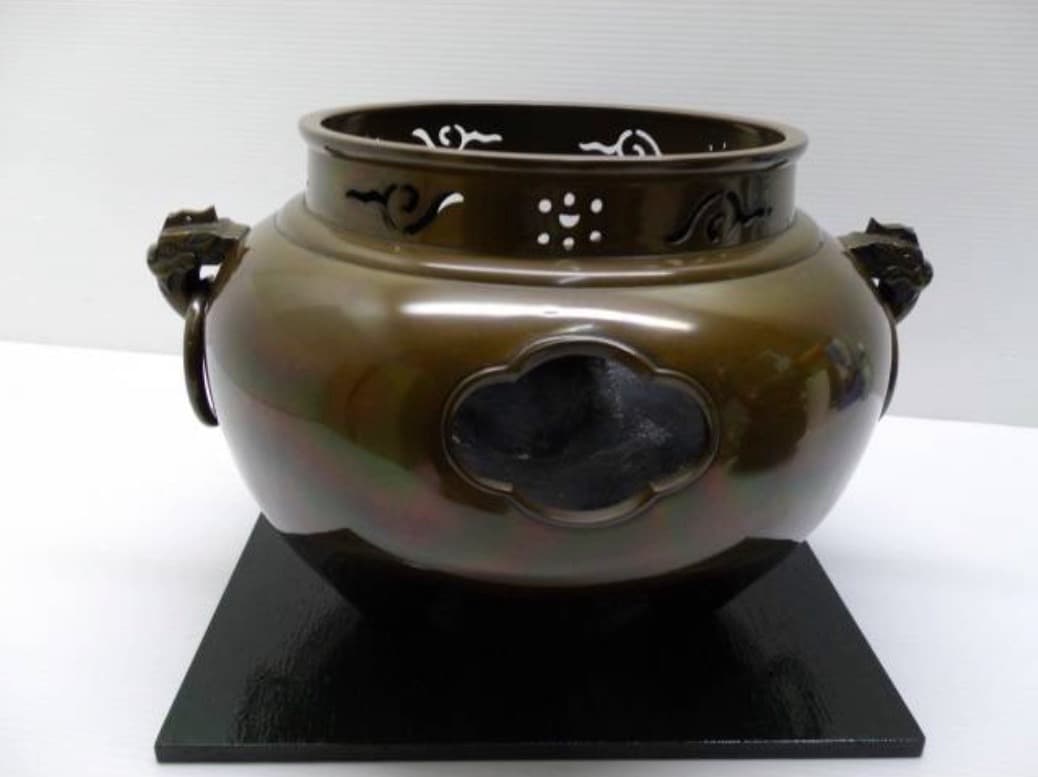 唐銅 鬼面風炉 釡師 佐藤清光 風炉師 釡谷寛斎 共箱 電熱器