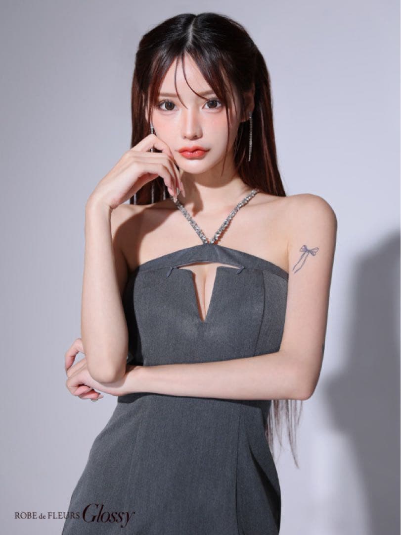Robe de Fleurs Glossy グレー ナイトドレス