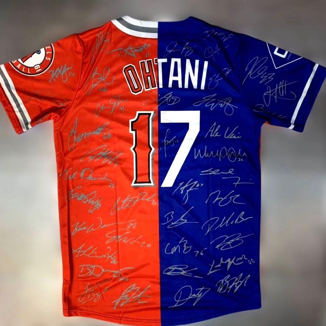 大谷翔平　エンゼルスドジャース　フルメンバーサイン付ミックスユニフォーム　非売品