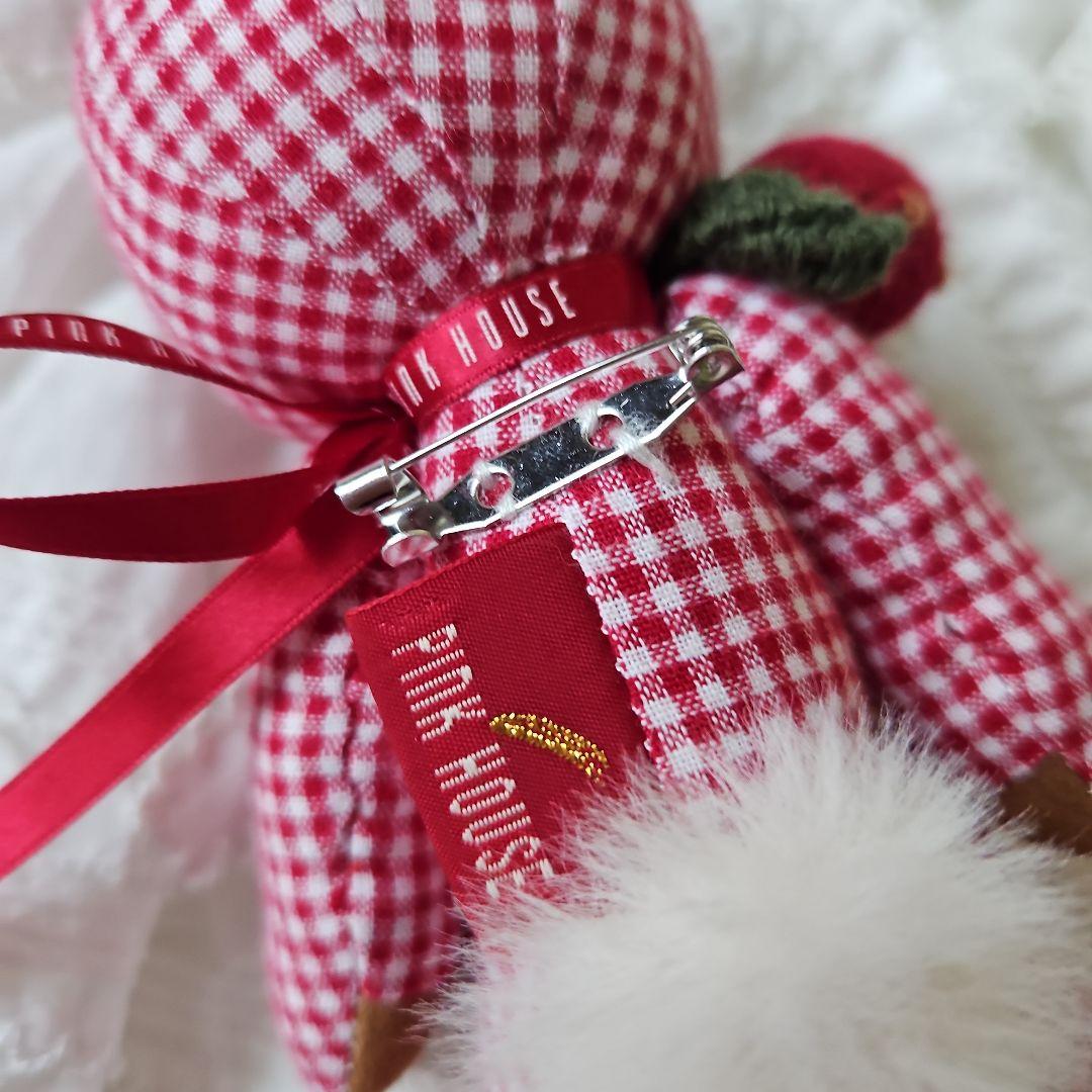 ★ピンクハウス★【新品未使用】❤️ギンガムうさぎぬいぐるみブローチ✨赤