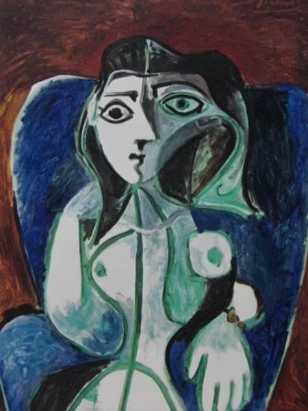 ピカソ、青い安楽椅子の女、希少画集画、新品額装付