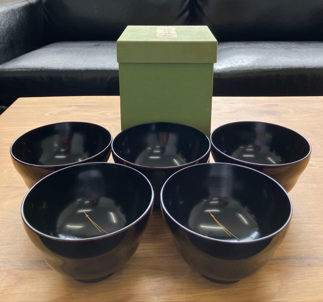 値下げ、未使用！象彦　吸物椀 漆器　京都　うるし塗装　お椀　日本食器　５客