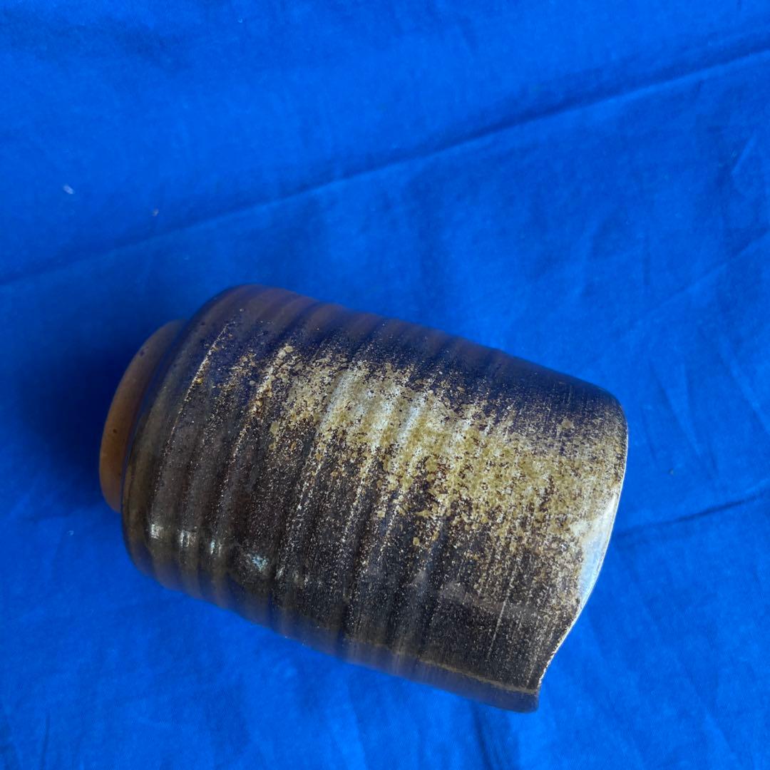 沖縄 琉球南蛮焼 松島朝義 [南蛮焼締 湯呑] 共箱 在銘 壺屋焼