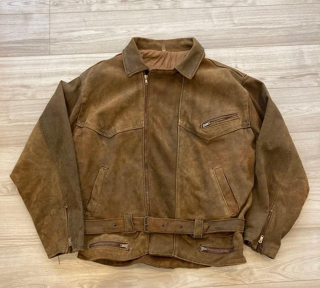 ライダース　スウェード　本革　バイシクルジャケット　ユーロ　アウンノン　80s